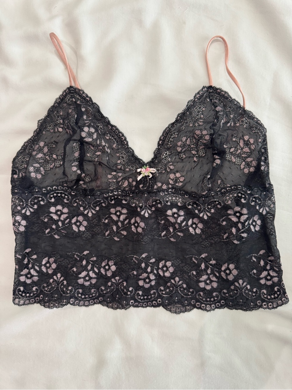 Victoria's Secret Black Lace Bandeau with Pink Accents